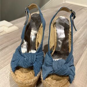 Jimmy Choo Blue Tan Espadrille Wedges